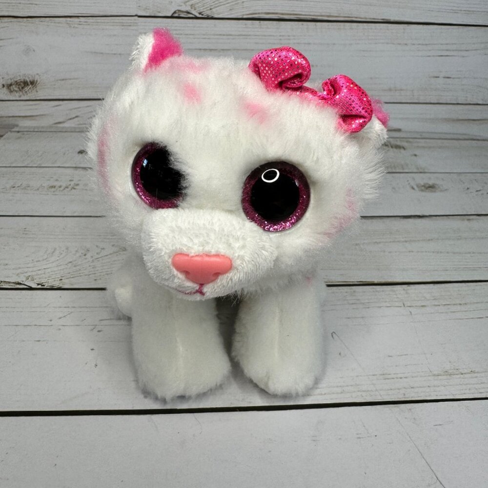 Ty Beanie Boo Purcella The Cat‎ 6" Plush Toy With Pink Bow & Sparkly Eyes
